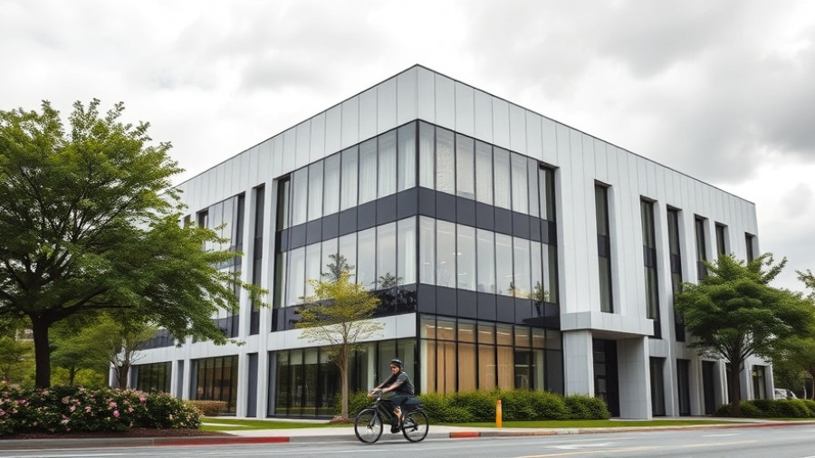 Modern office building for IT-Projekt Phoenix with cyclist.