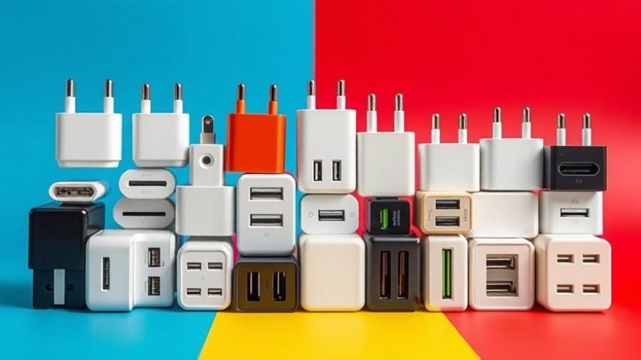 Assorted USB-C chargers display in USB-C-Ladegerät Testsieger 2025 showcase.