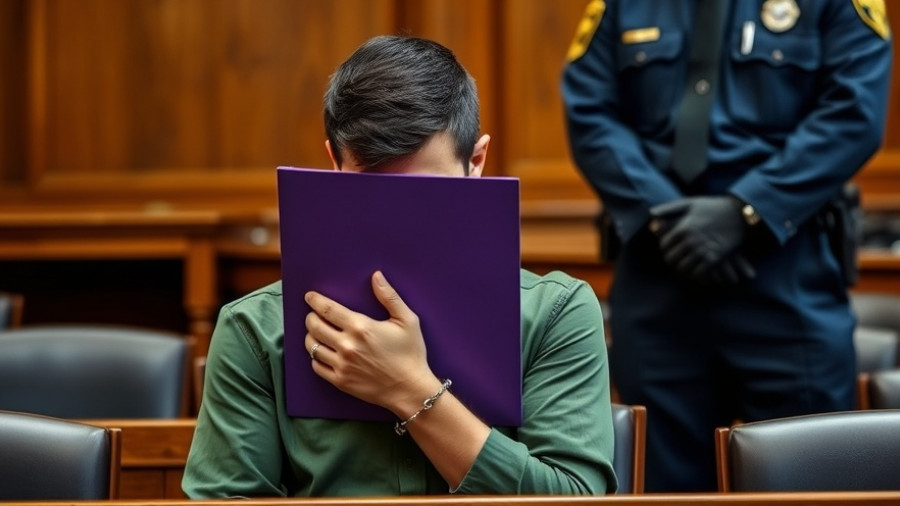 Person in handcuffs hiding face during court process, Totschlagprozess Fehmarn.