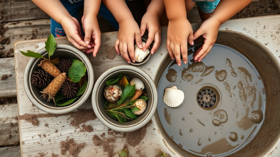 Mud Küche Spiel Ideen für Kinder: hands playing in a mud kitchen.