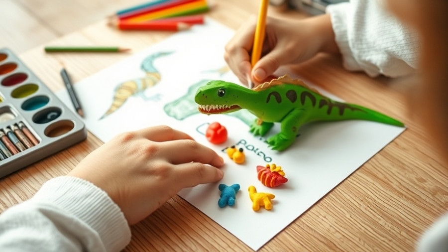 Aktivitätsboxen erstellen with kids' drawings and clay art on table.
