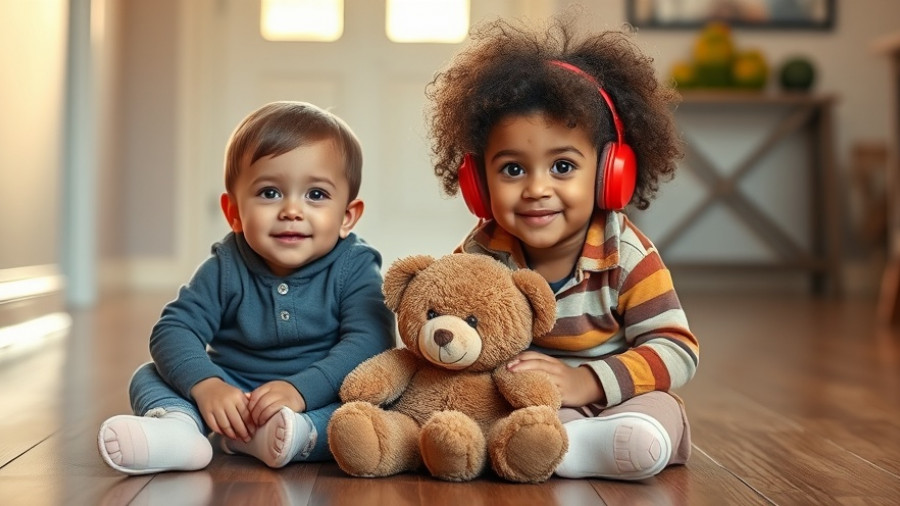Children with Kekz Theodore Kuscheltier audiobox, indoor scene.