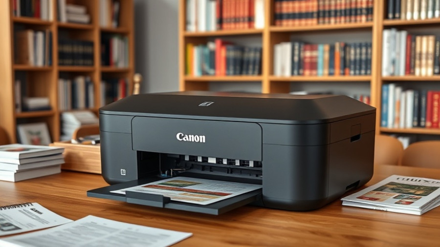 Canon Pixma TS3750i printer in office with printed materials.