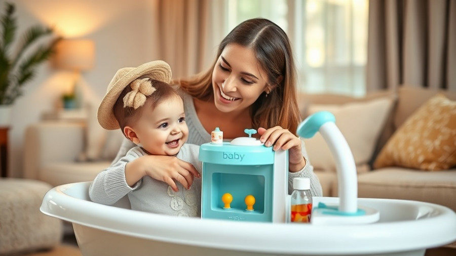 Mother and daughter playing with BABY born bath set in cozy room.