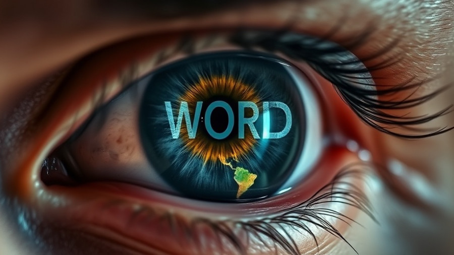 Close-up of an eye with 'WORLD' reflection, Datenschutzverletzung concept.