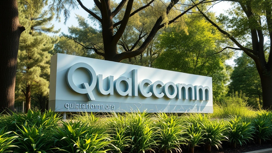 Qualcomm sign in a green park setting, showcasing Qualcomm KI-Chips.