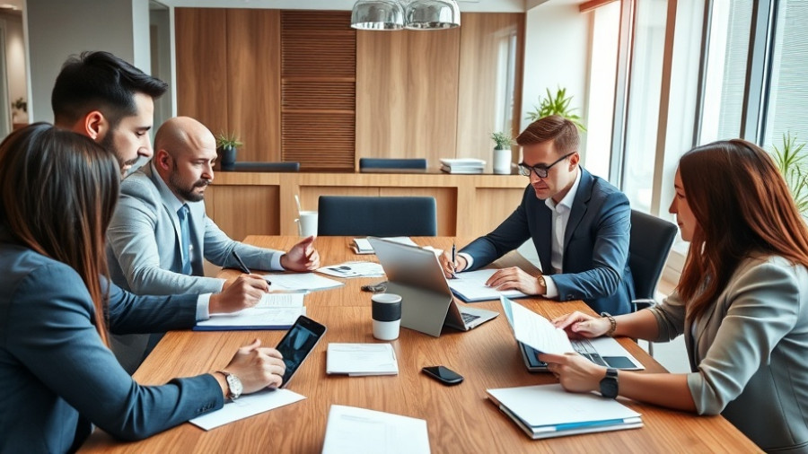 Professional meeting discussing datenschutzkonformer Einsatz von KI, with laptops and documents.