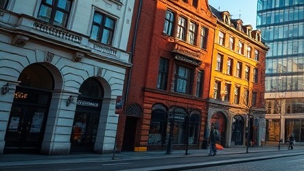 Vibrant urban scene on Hagenstraße Bad Oldesloe, blending historic and modern architecture.