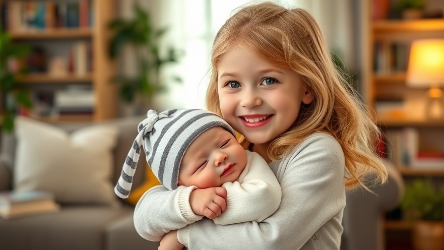 Cheerful girl with blond hair cuddling a BABY born doll in a cozy living room, perfect for Puppen Rollenspiel.