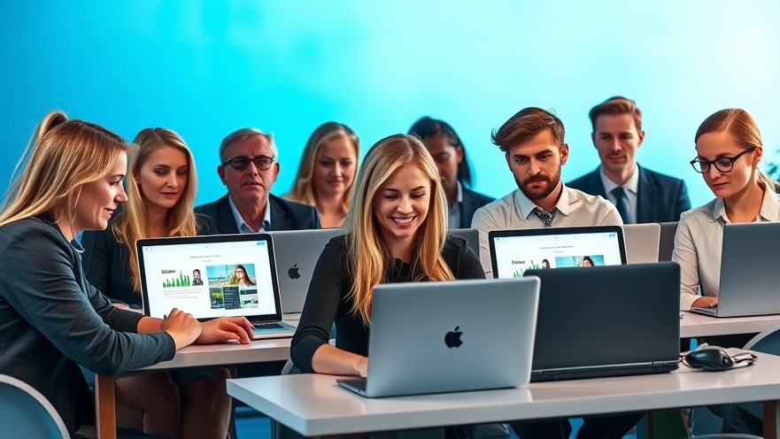 Professionals engaging in online seminars for B2B Handel with vibrant visuals.