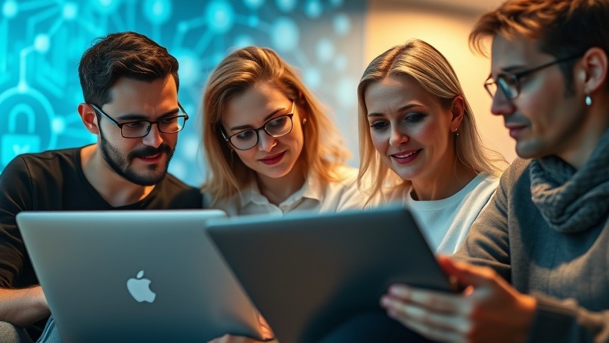Diverse individuals discussing Gesundheitsdaten and digitale Privatsphäre over laptops.