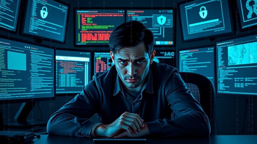 Worried individual facing Datenschutzstrategien amidst security alerts and data streams.