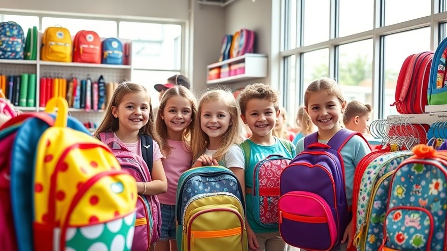 Fröhliche Kinder wählen hochwertige Spielwaren im Schulranzensortiment in Schöllkrippen.