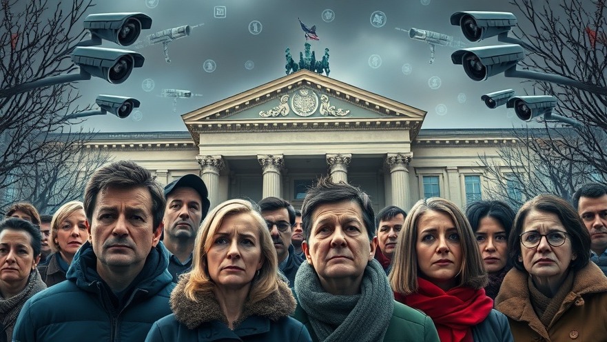 Diverse citizens expressing concern for Datenschutz and persönliche Datenrechte at a courthouse.