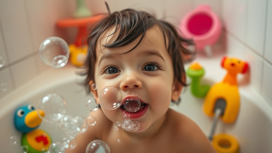 Cheerful child enjoying Wasser Spaß with colorful bath toys in a playful bathroom setting.