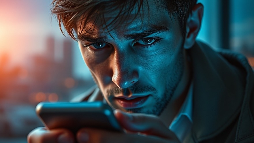 Worried person checking smartphone, highlighting Datenmissbrauch and digitale Sicherheit.