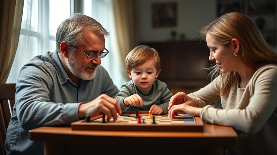 Familie spielt pädagogisches Spielzeug - Brettspiel zur Förderung kognitiver Entwicklung.