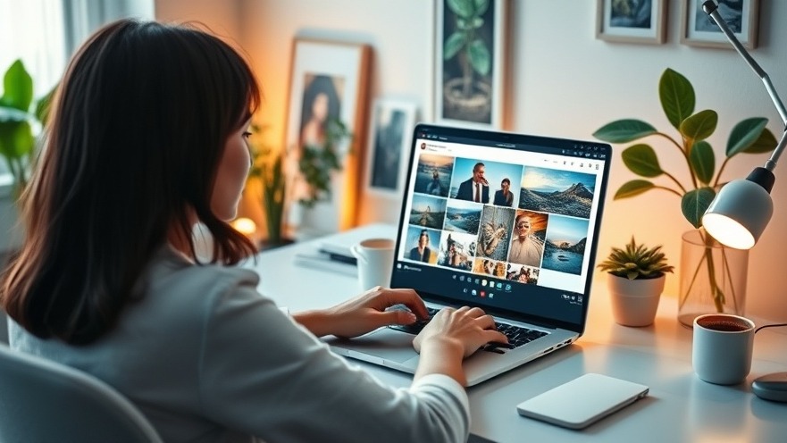 Person at a desk using Bildbetrachter for creative Bildbearbeitung while ensuring Datensicherheit.