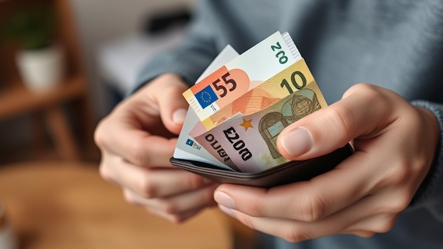 Macro photo of hands with euro banknotes in a wallet, highlighting Altersvorsorge and financial security.