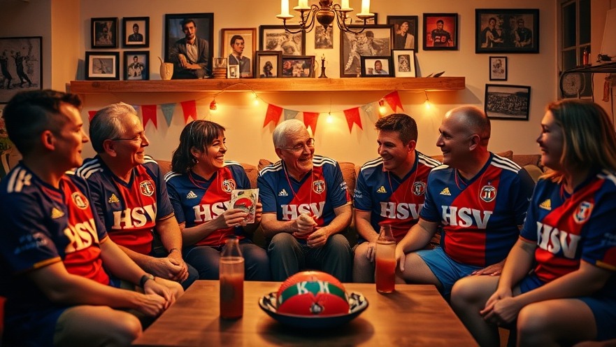 HSV Legacy: Family shares laughter in HSV jerseys, celebrating Sport und Familie in a cozy atmosphere.