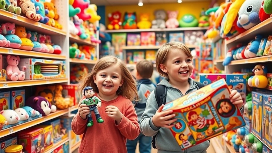 Kinder erkunden die neuesten Spielzeugtrends in einem bunten Spielzeuggeschäft.