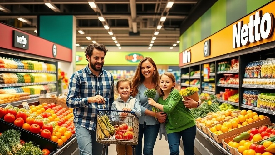 Happy family enjoying a modern Einkaufserlebnis with regionale Produkte at Netto Elmshorn.