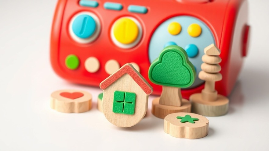 Vibrant Hörspielspielzeug with red audio player and colorful wooden tokens for Sprachentwicklung Kinder.