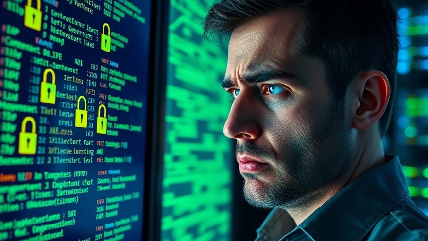 Worried IT professional faces cybersecurity risks with HPE hardware and code.