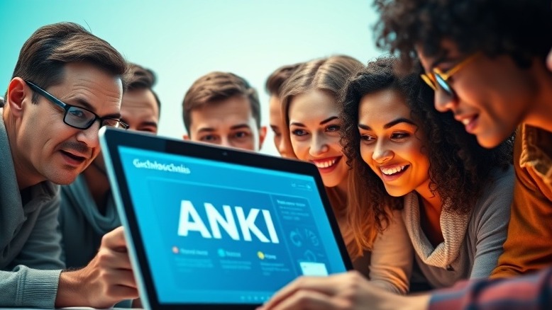Diverse learners focused on ANKI for digitale Karteikarten and Gedächtnistraining.