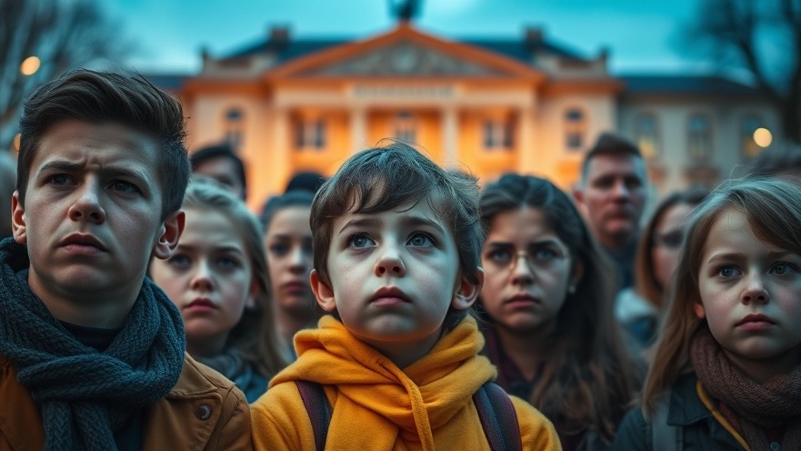 Emotionale Darstellung zur AWO Wedel Klage, Kinder und Erwachsene zeigen Besorgnis vor Rathaus Wedel.