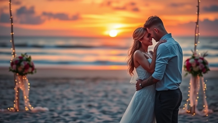 Romantische Hochzeitsorte: Verliebtes Paar am Strand auf Sylt bei Sonnenuntergang