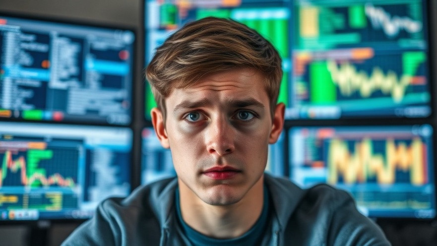 Concerned individual with screens, symbolizing datenverschlüsselung and cybersicherheit.