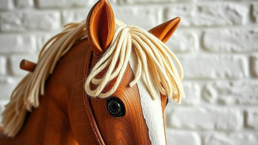 Close-up of a handmade wooden toy horse, showcasing wool mane, perfect for nachhaltige Spielzeuge.