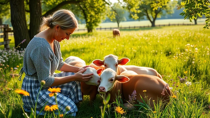 Nachhaltige Landwirtschaft: Hendrikje nurtures calves in a vibrant, serene pasture.