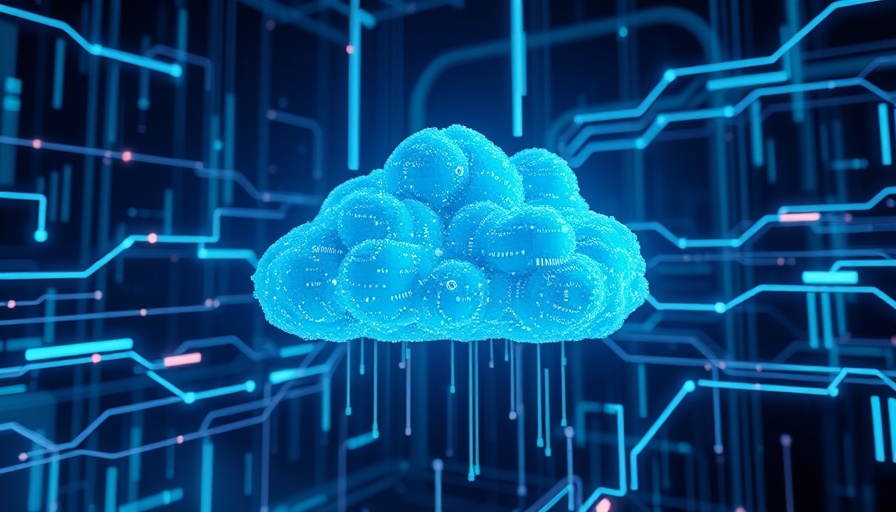 Digital cloud with data streams representing cloud governance, futuristic style.