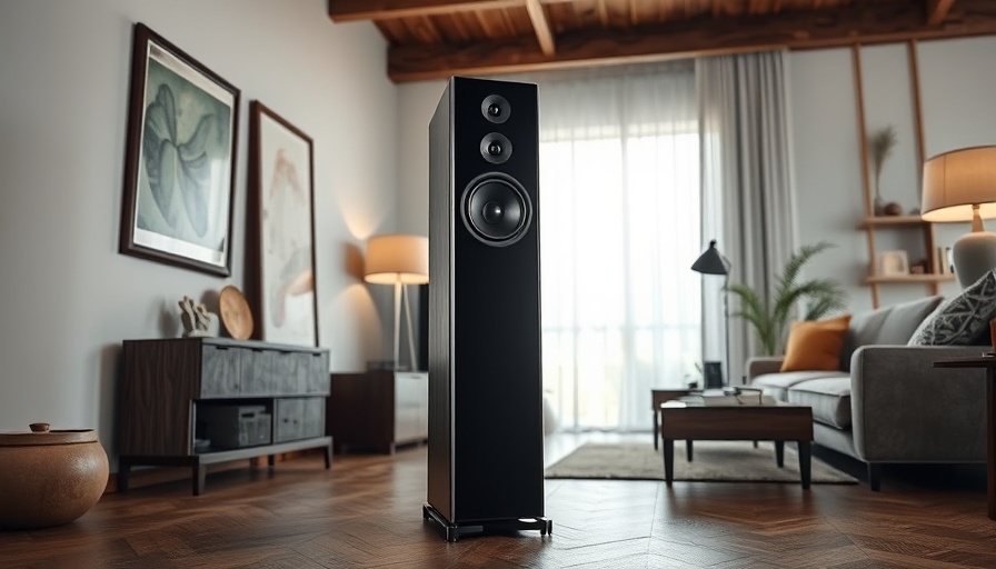 Sleek modern Sigberg Audio Saranna speaker in stylish room setup.