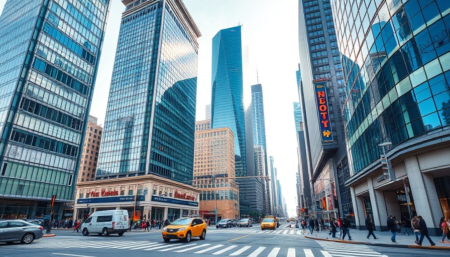 Urban skyline with skyscrapers and busy street for Datenschutz im Unternehmen