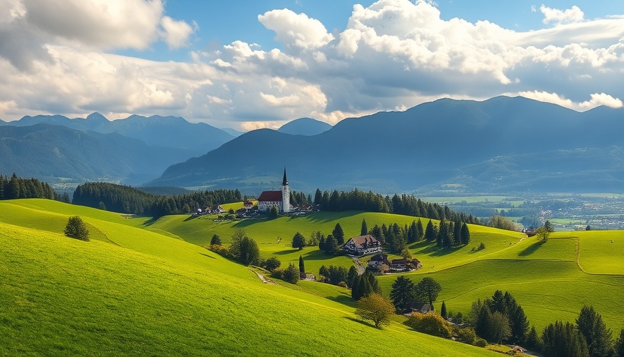 Bavarian landscape showcasing privacy amidst green hills and mountains.