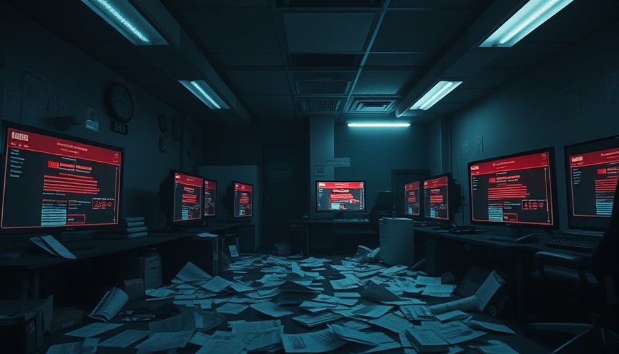 Chaotic office scene with warning symbols on screens, Datenschutzverletzungen nach Hackerangriff.