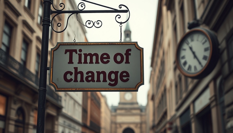 Street sign 'Time for change' in city, hinting at law changes.
