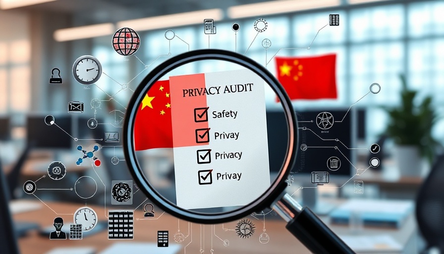 Datenschutz-Audits in China illustration with checklist and magnifying glass.