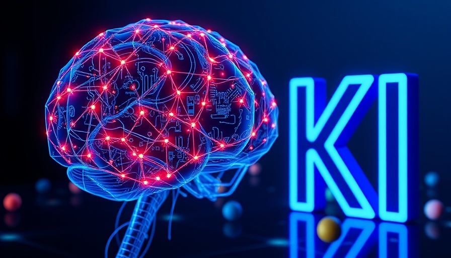 Glowing digital brain and 'KI' letters on a blue background.