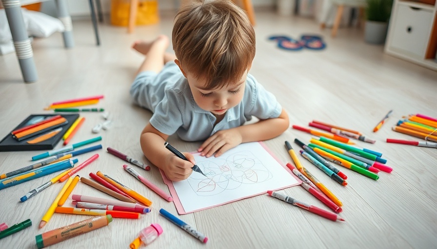 Child using drawing kits on floor illustrating benefits of creativity.