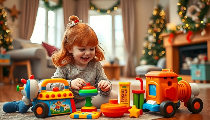 Red-haired girl playing with educational toys in cozy living room.