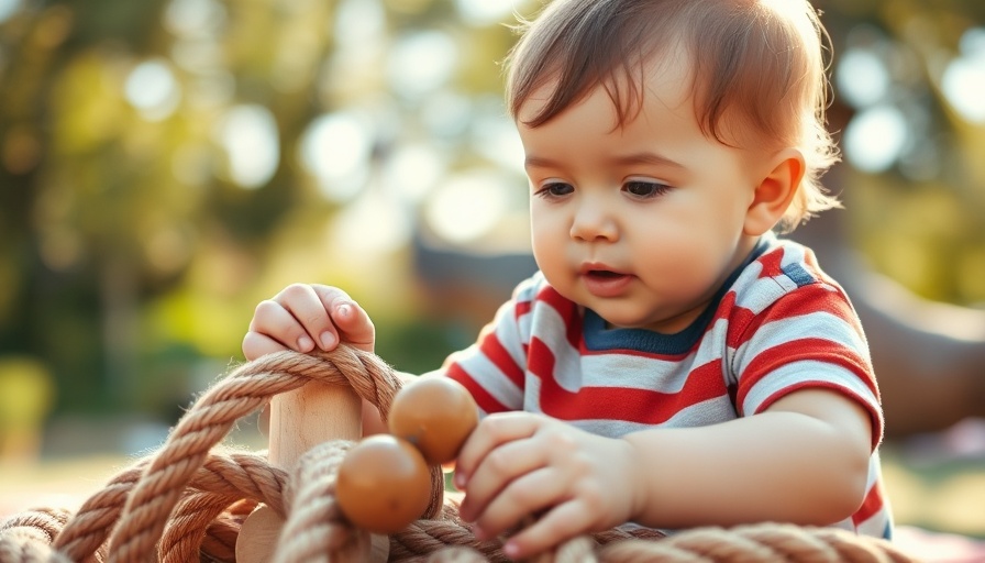 Toddler enjoying wooden toys and best rope material outdoors.