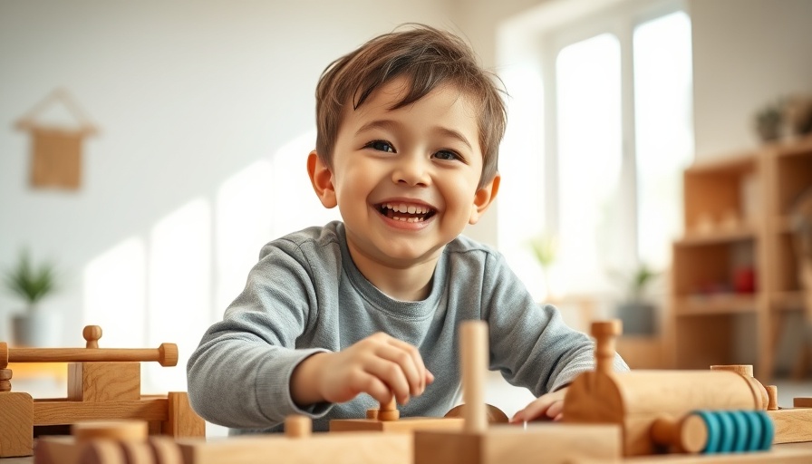 Child benefits from open-ended play with wooden toys.
