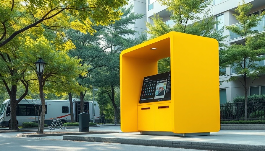 Modern automated postal station next to apartment building, automatisierte Postfilialen.