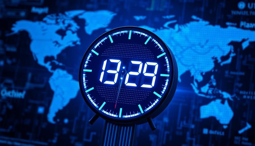 Abstract digital clock with pixelated effects representing AI.