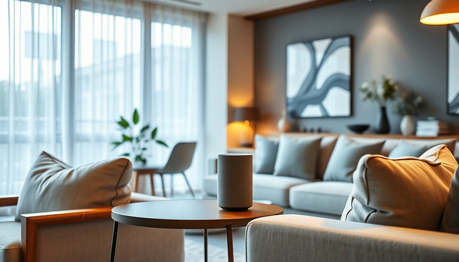 Lokale Sprachsteuerung im Smart Home featuring smart speaker in cozy living room.