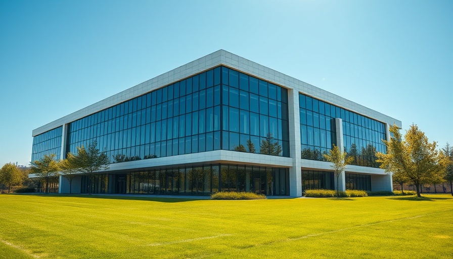 1&1 corporate office building under clear sky with green lawn.